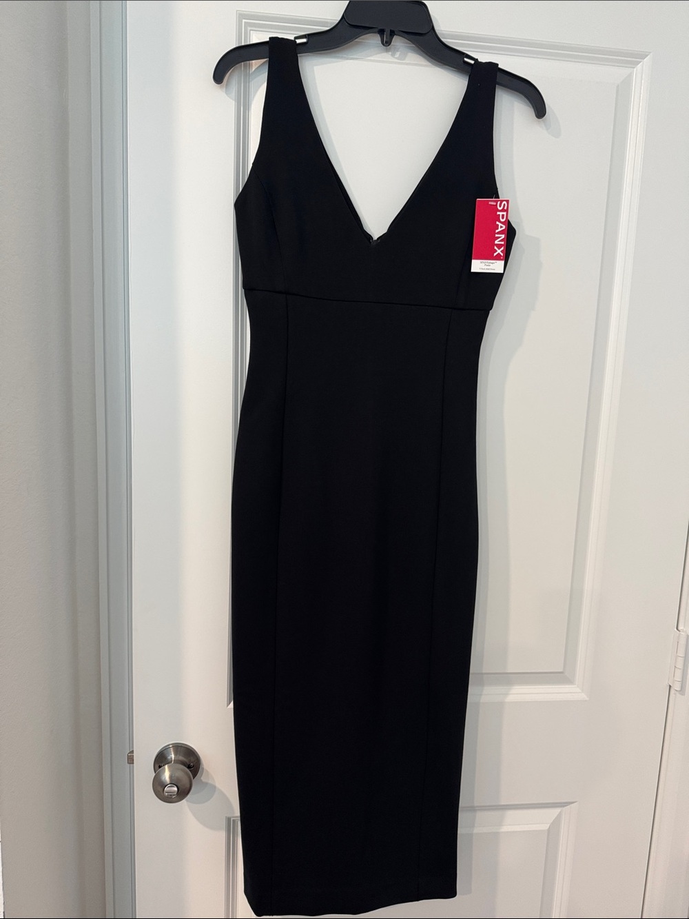 SPANX Black V-Neck Midi Sheath Dress